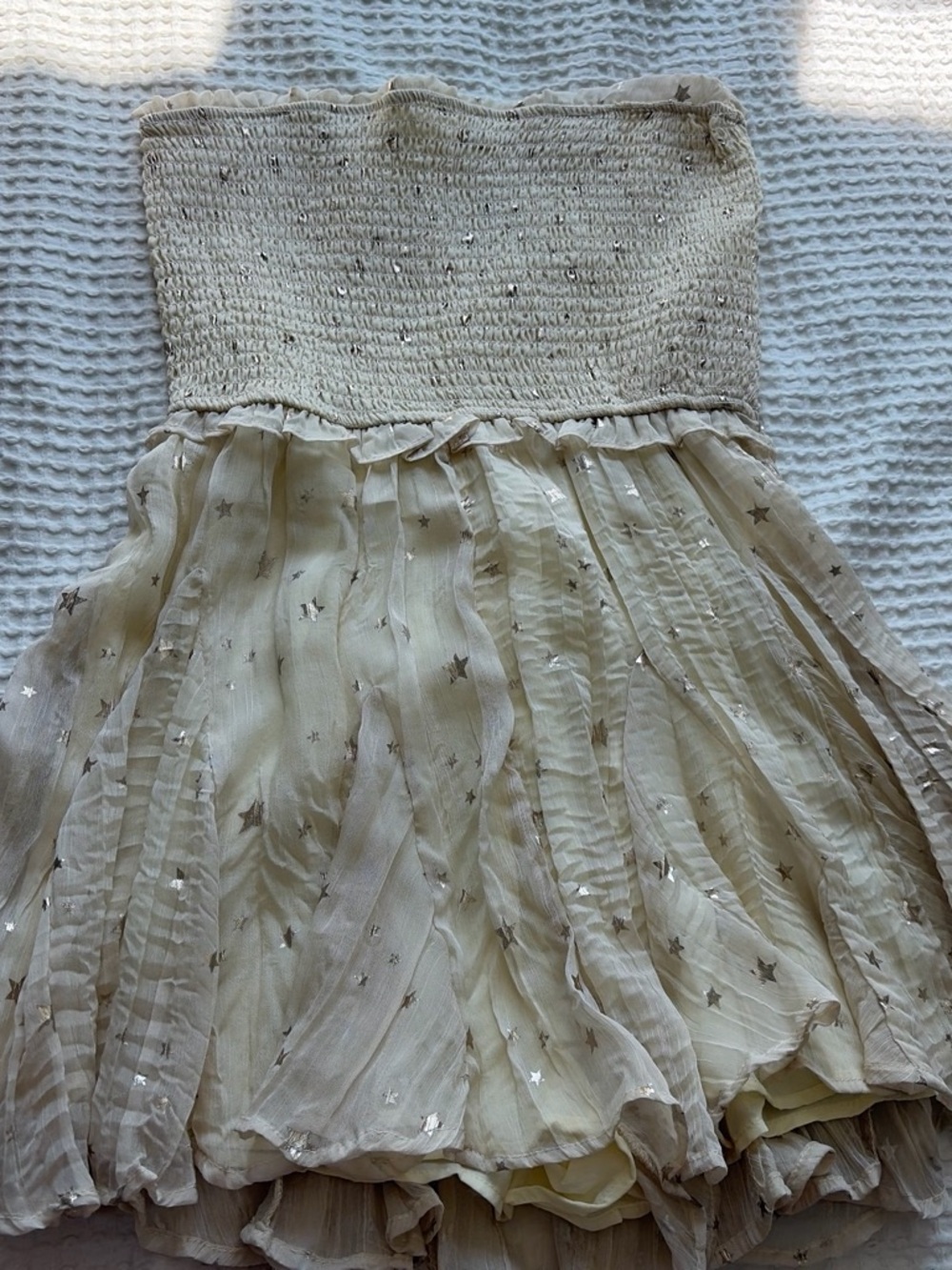 Storia Strapless Mini Dress in Cream with Silver Stars